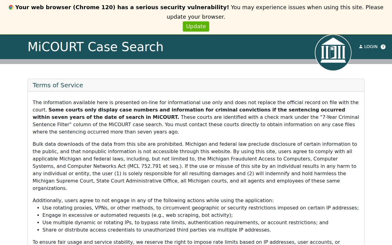 Houghton County civil docket MiCOURT Circuit Court selector
