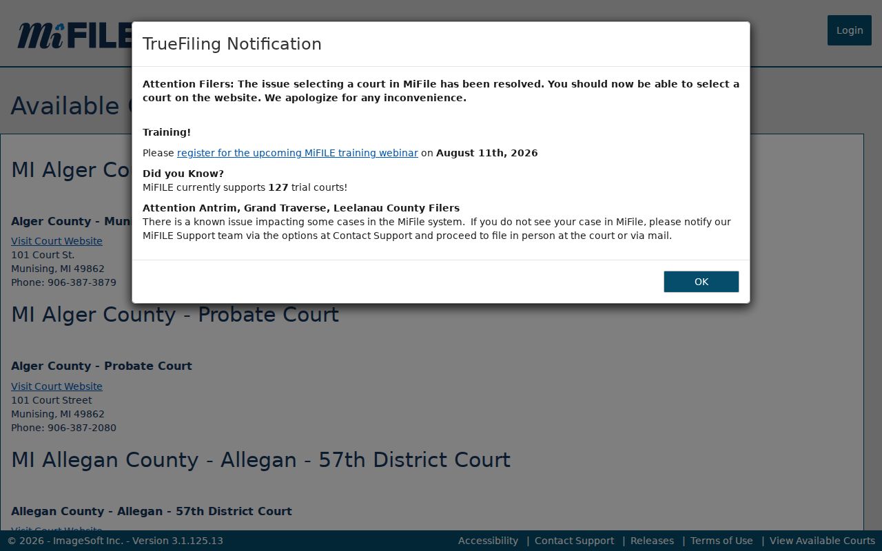 Houghton County civil docket MiFILE available courts information