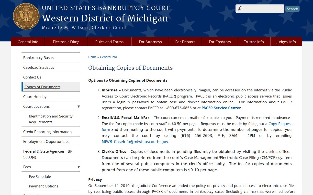 Houghton County court records federal bankruptcy copy options