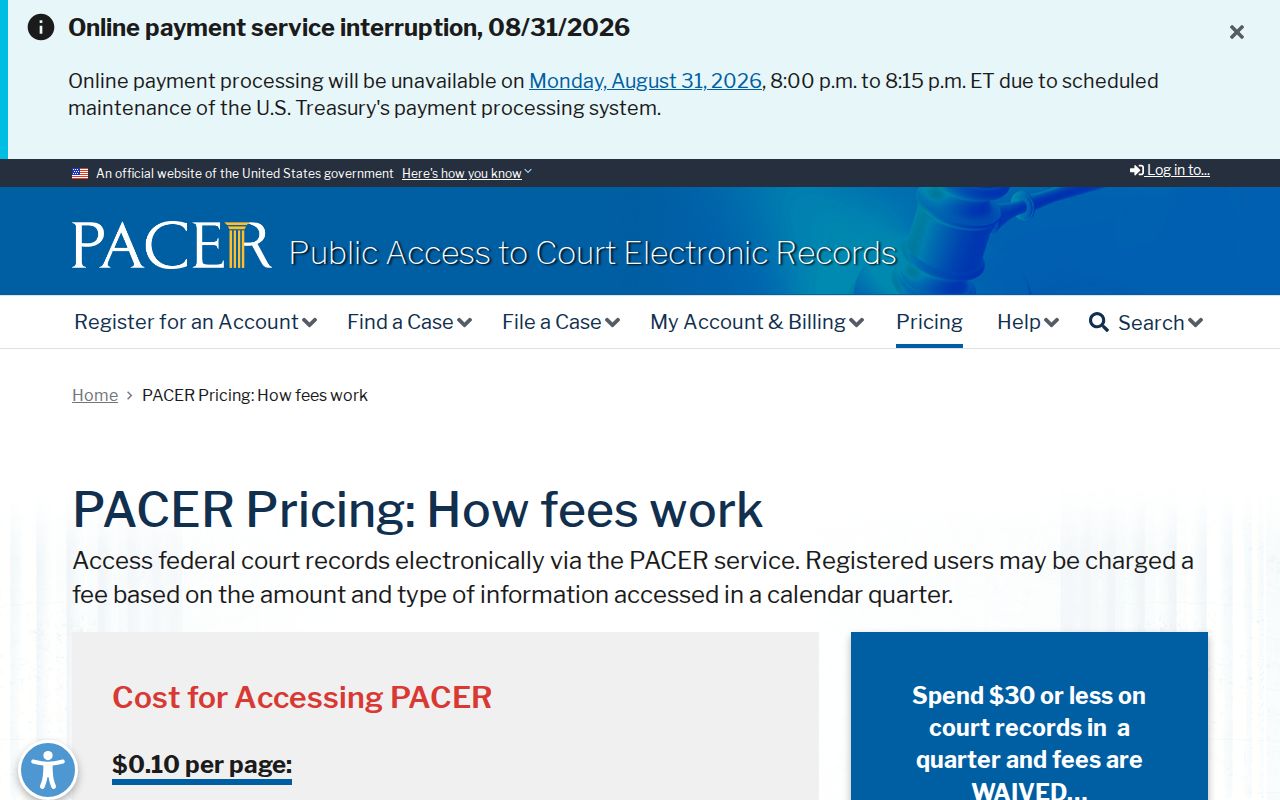 Houghton County court records federal PACER fee notice