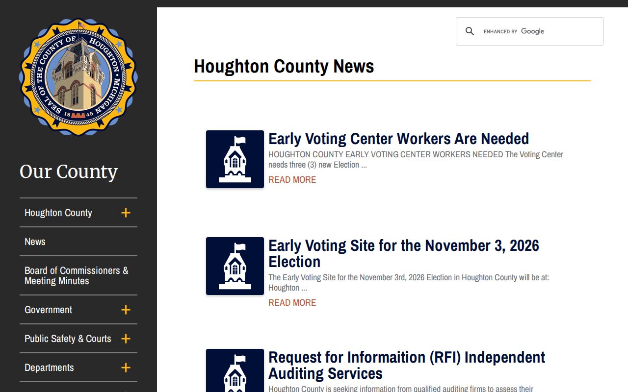 Houghton County court schedule official news and closure notices