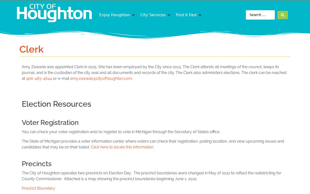 Houghton County court records city clerk administrative context