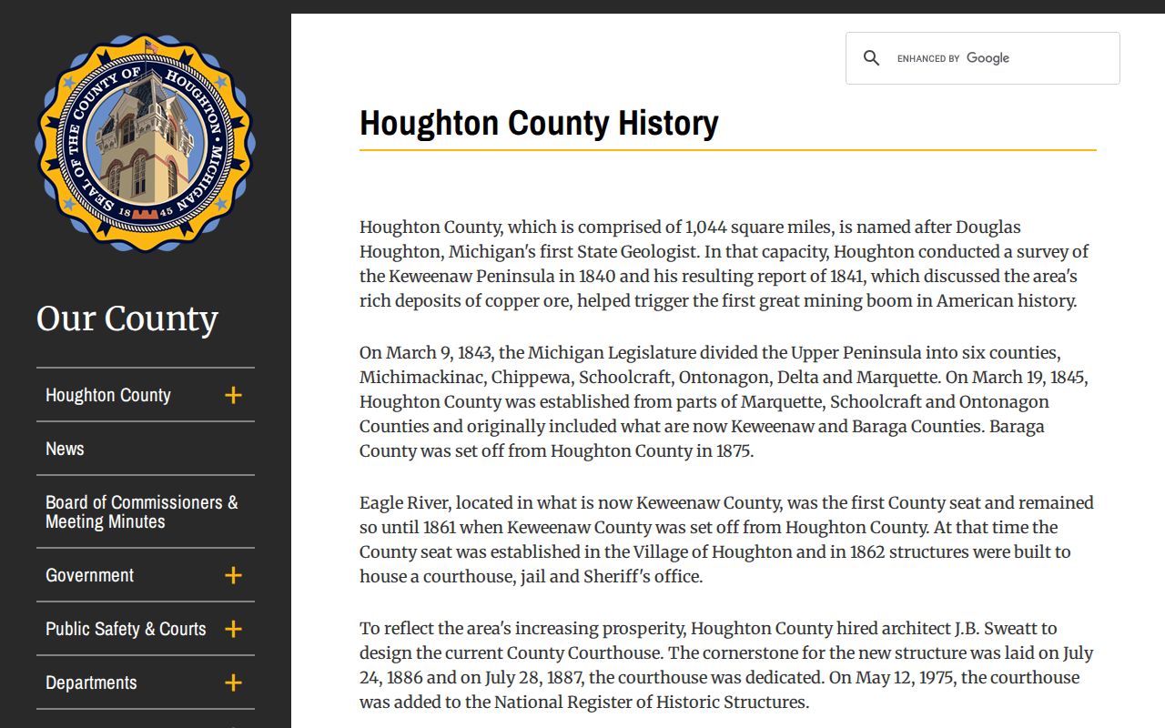Houghton County court docket historic courthouse and public records context