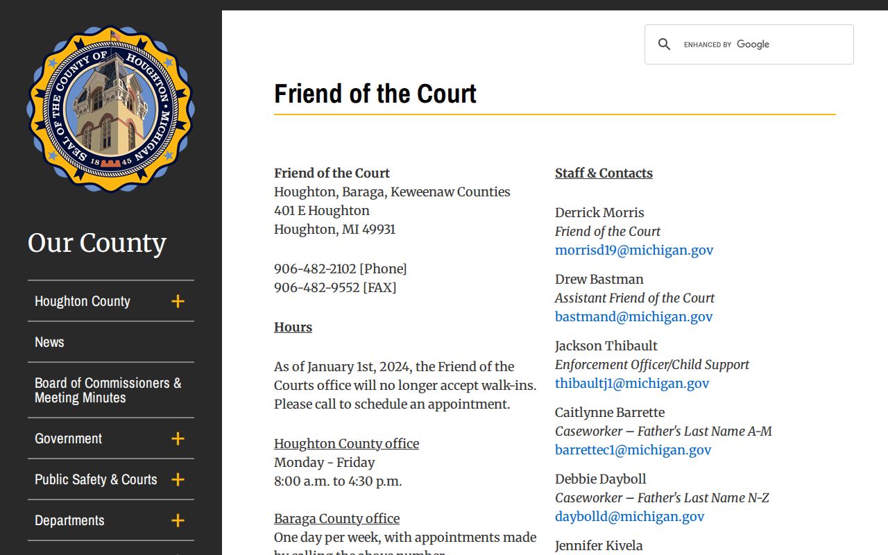 Houghton County court docket Friend of the Court records route