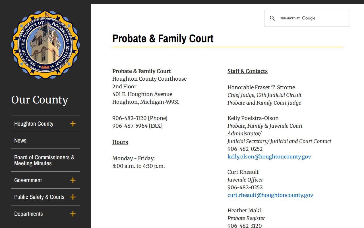 Houghton County court docket probate and family records route