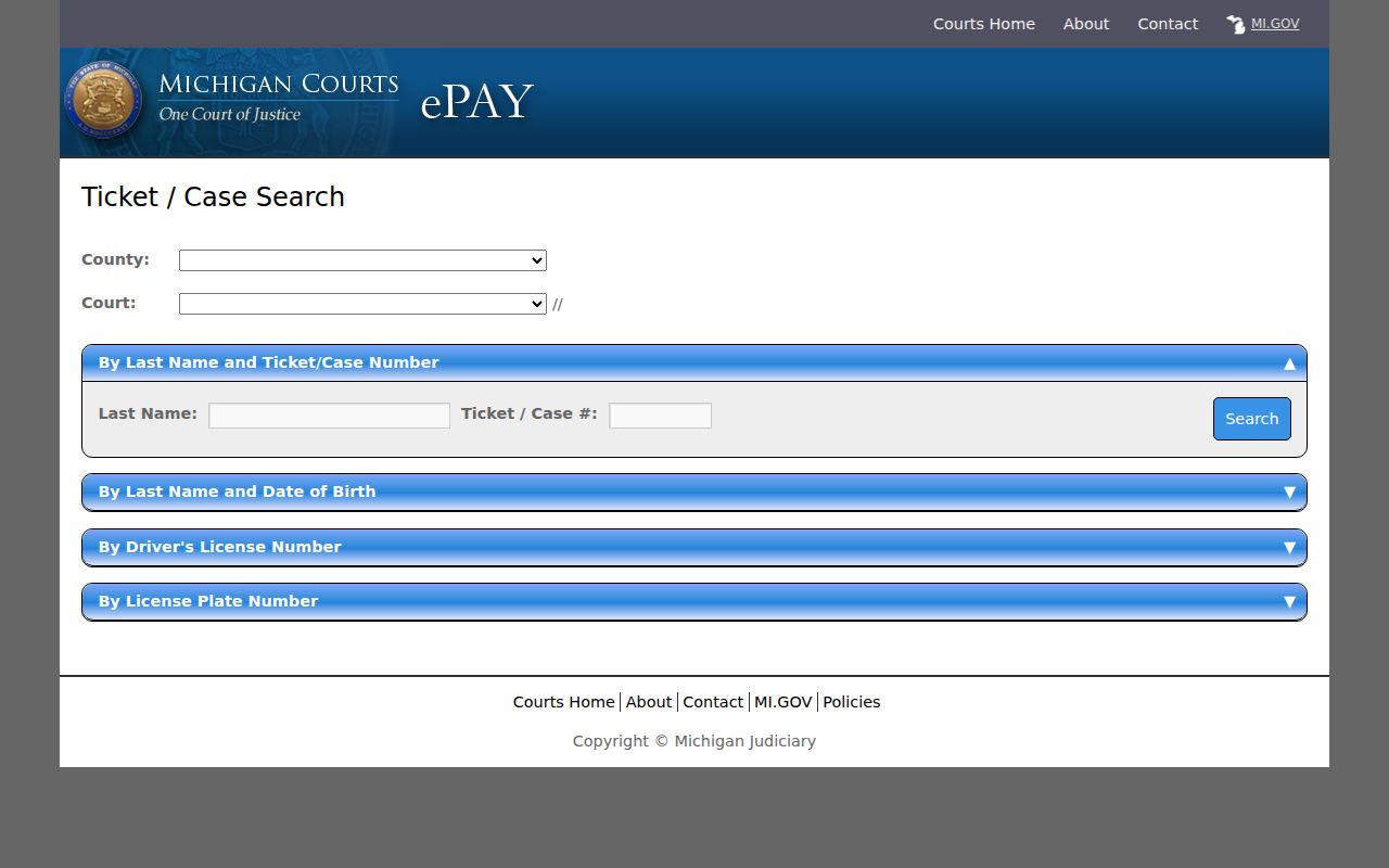 Houghton County traffic court ePAY ticket search fields